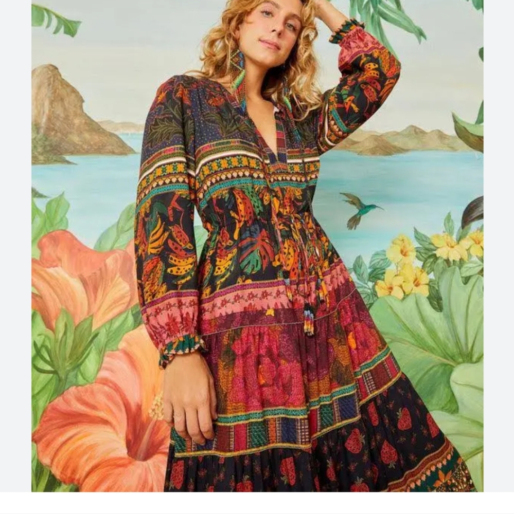Farm Rio Mixed Patchwork Midi Dress